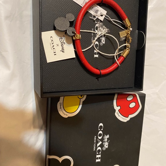 Coach + Disney F86793 Mickey Mouse ears red leather bracelet new with tags - Picture 2 of 4